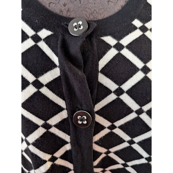 Chaus Womens 2X Black & White Diamond Pattern Button-Front Cardigan Sweater - Picture 2 of 8